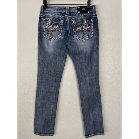 Miss Me Ankle Straight embellished rhinestone pocket jeans 26 - Picture 6 of 12